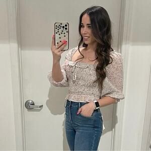 Dress Forum Pink Puff Sleeve Smocked Crop Top Romantic Feminine Cottage Core